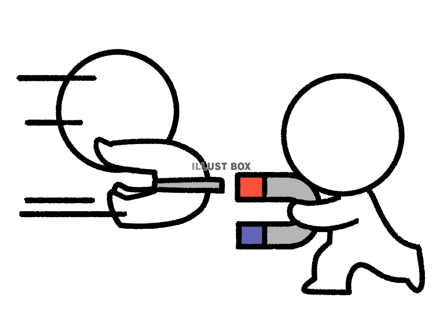 磁石に惹きつけられる棒人間