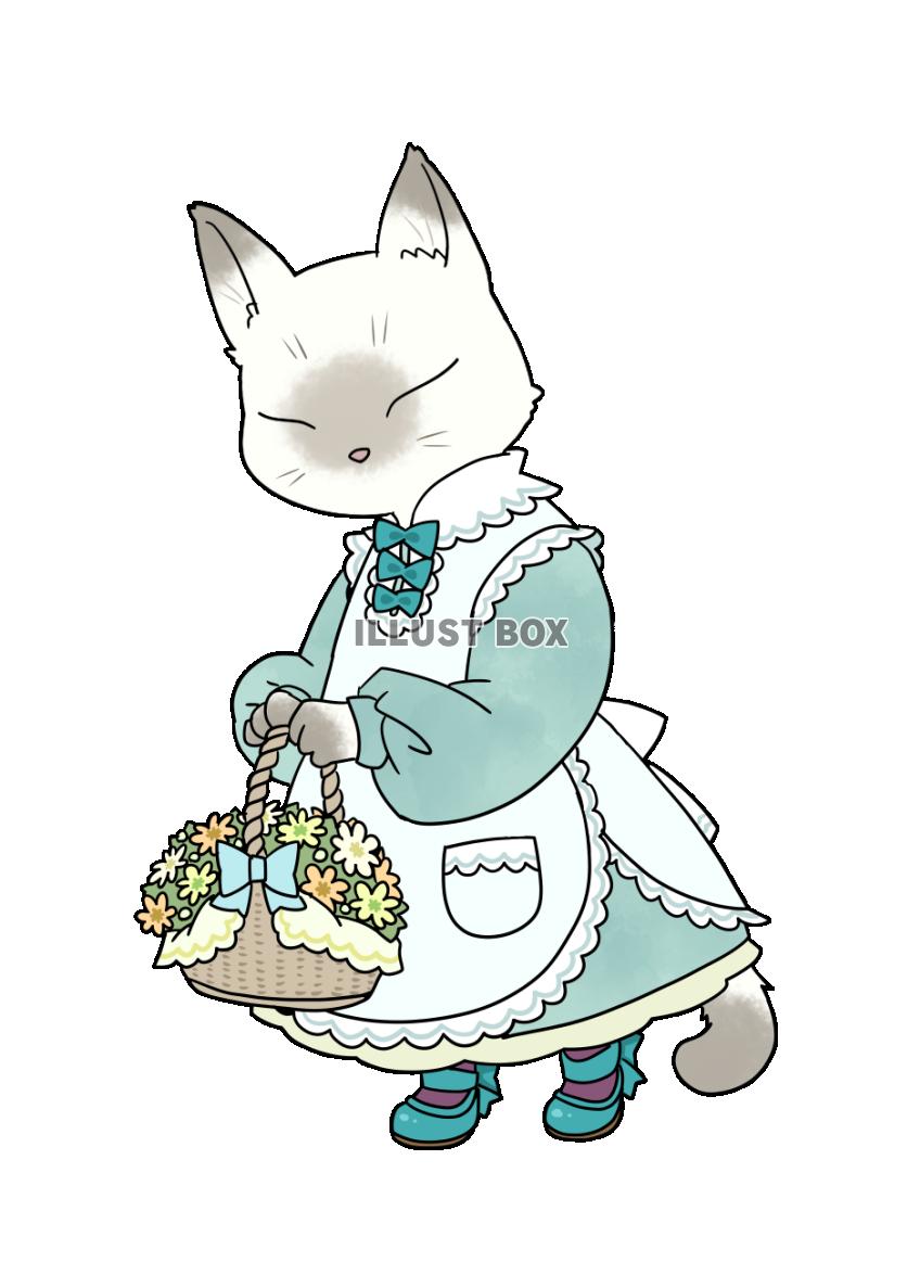 花籠を持った猫