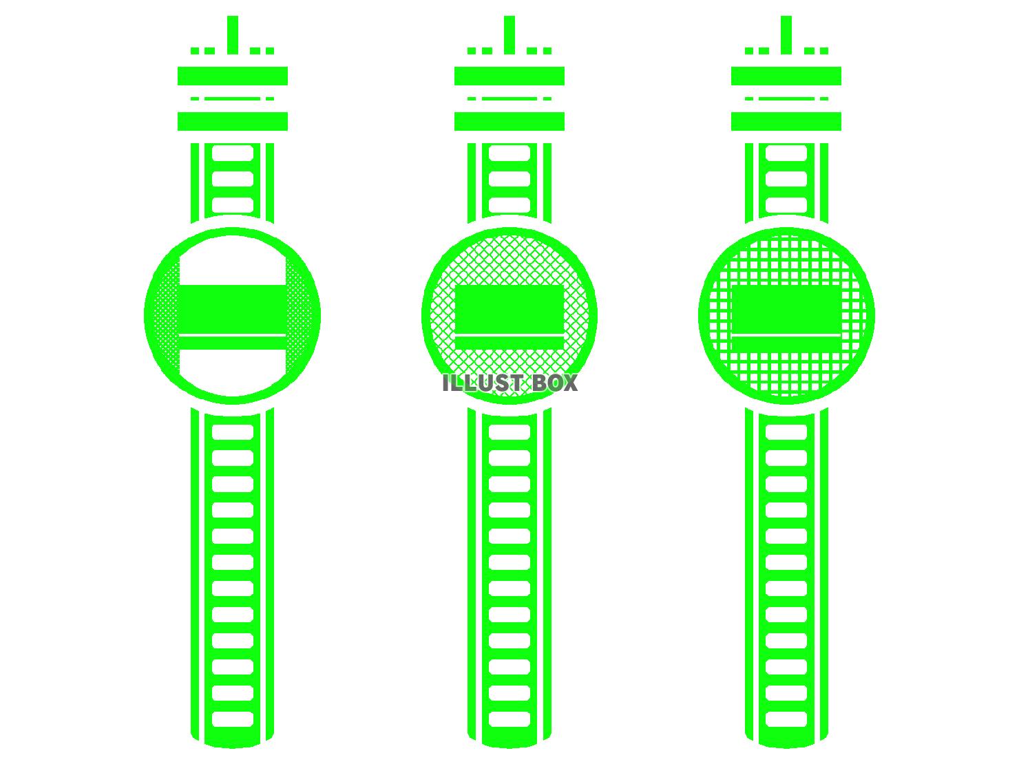 緑色の腕時計のセットのシルエット