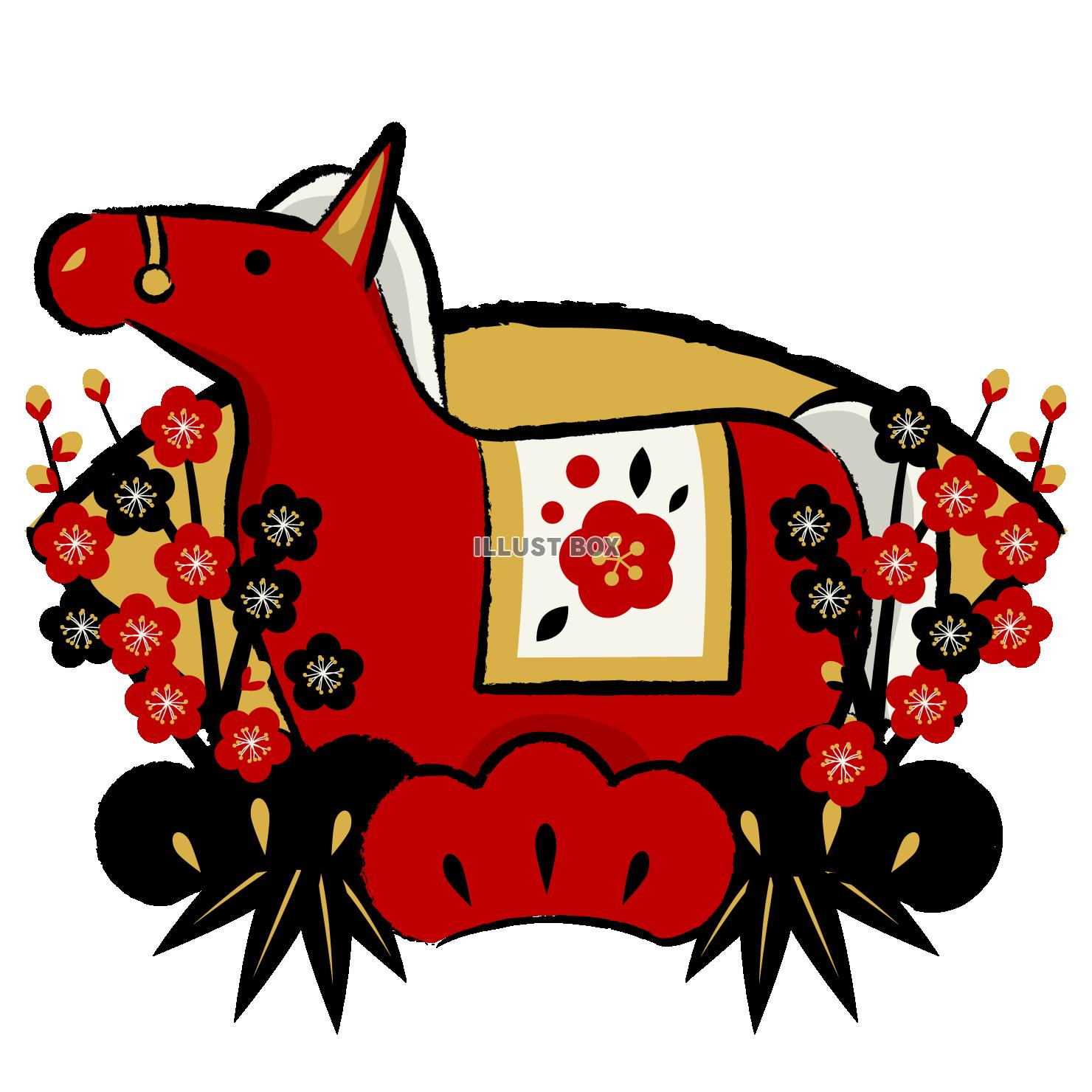 午年年賀アイコン09赤黒カラー・赤の馬