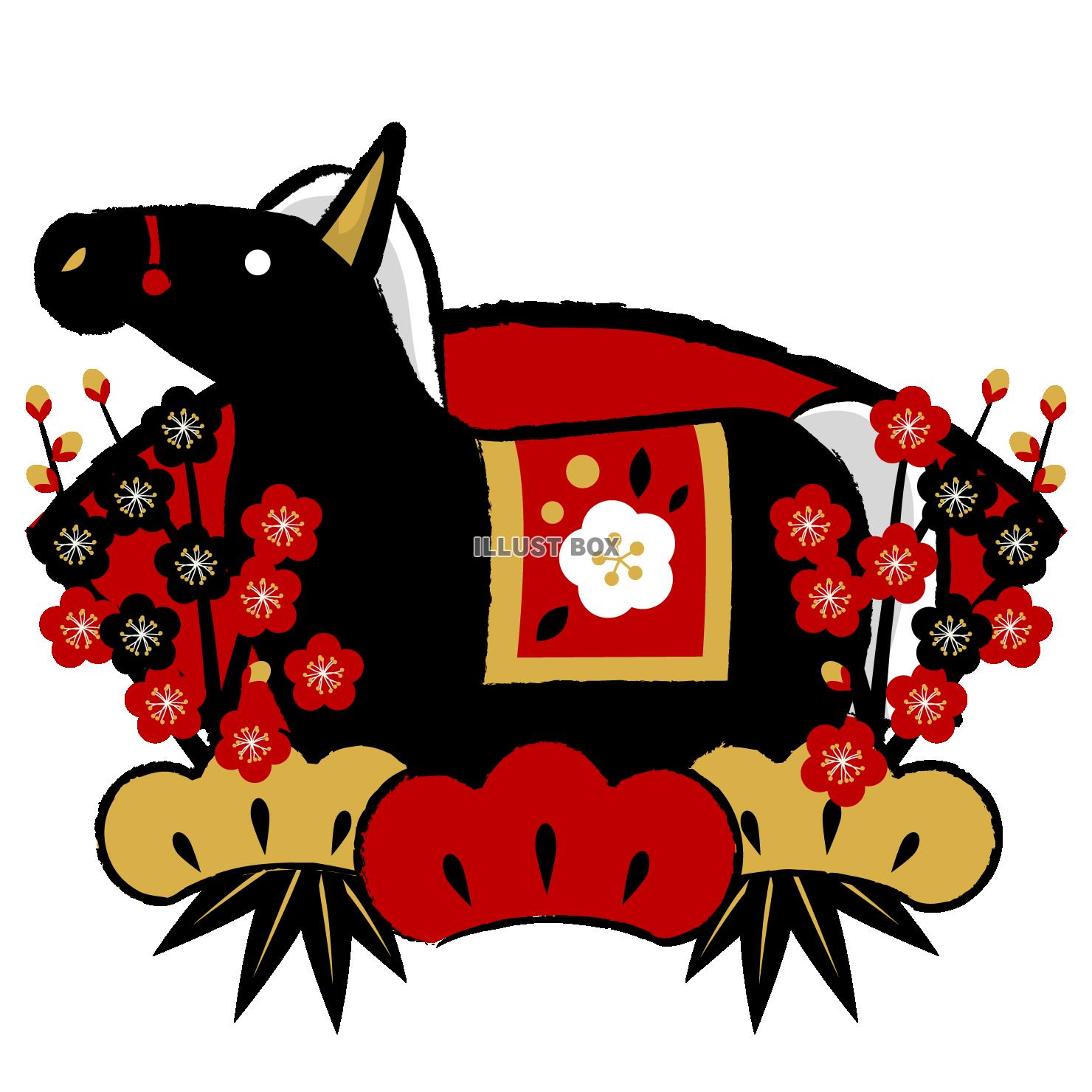 午年年賀アイコン09赤黒カラー・黒の馬