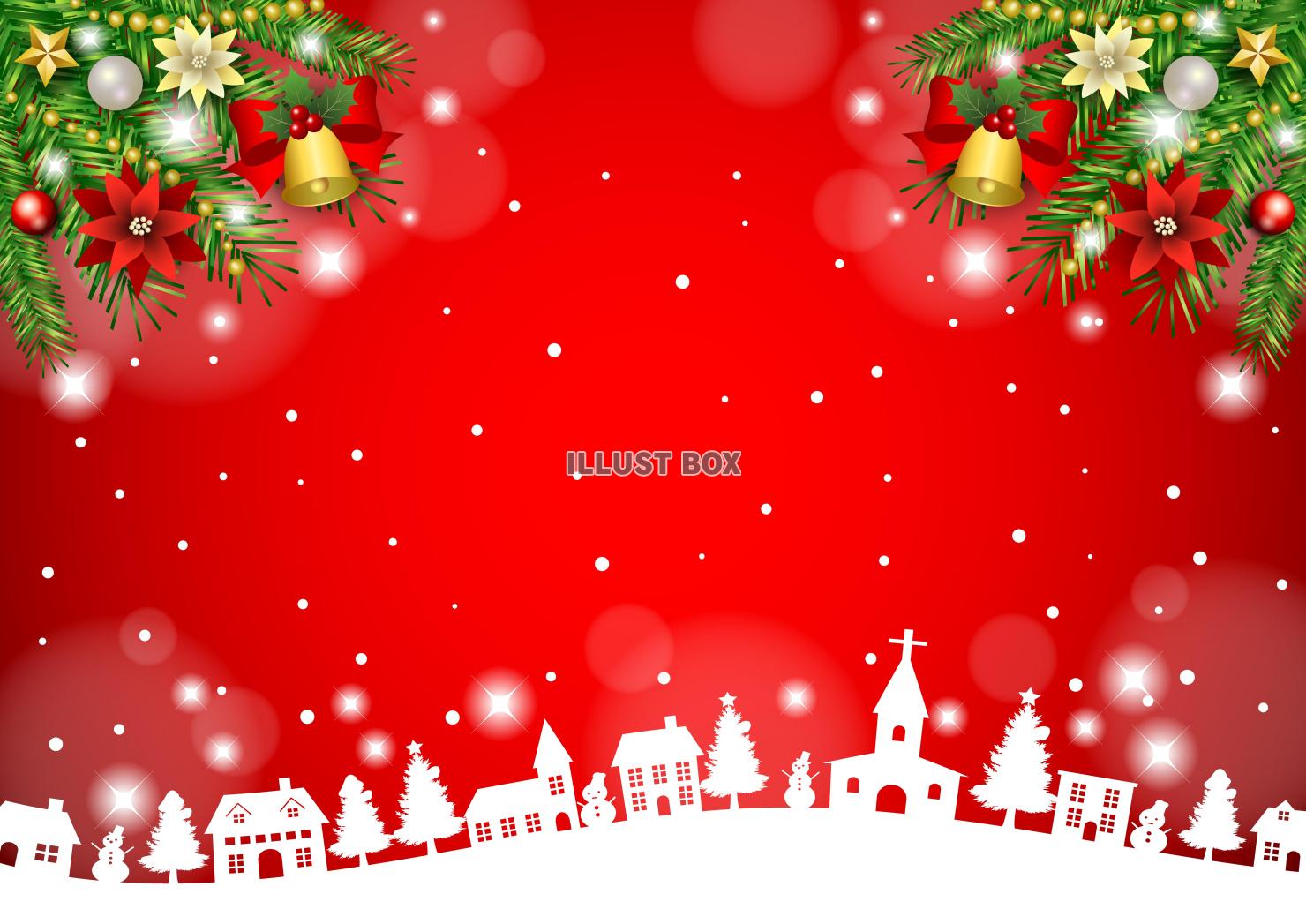 クリスマス背景25・町並み・モミの木・赤・横