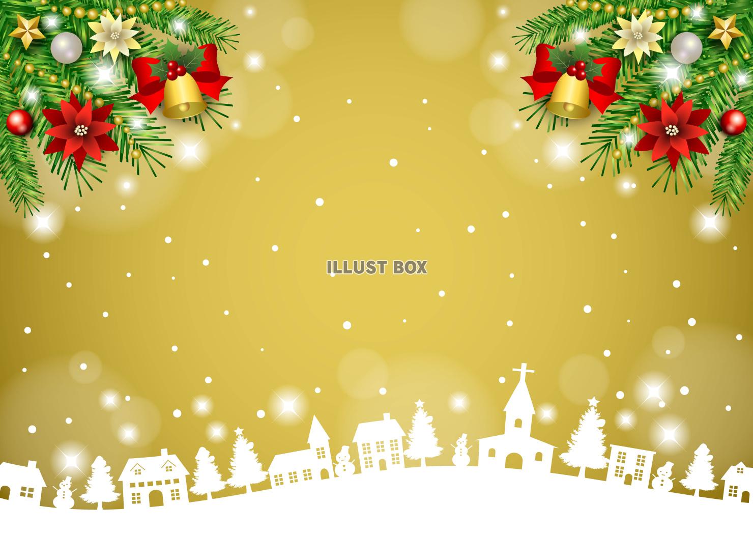 クリスマス背景25・町並み・モミの木・金・横