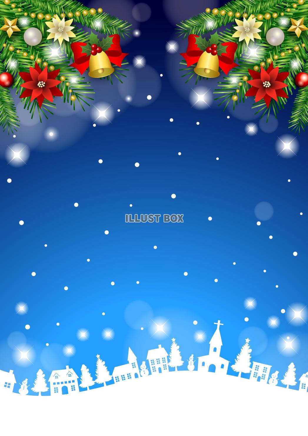 クリスマス背景25・町並み・モミの木・青・縦