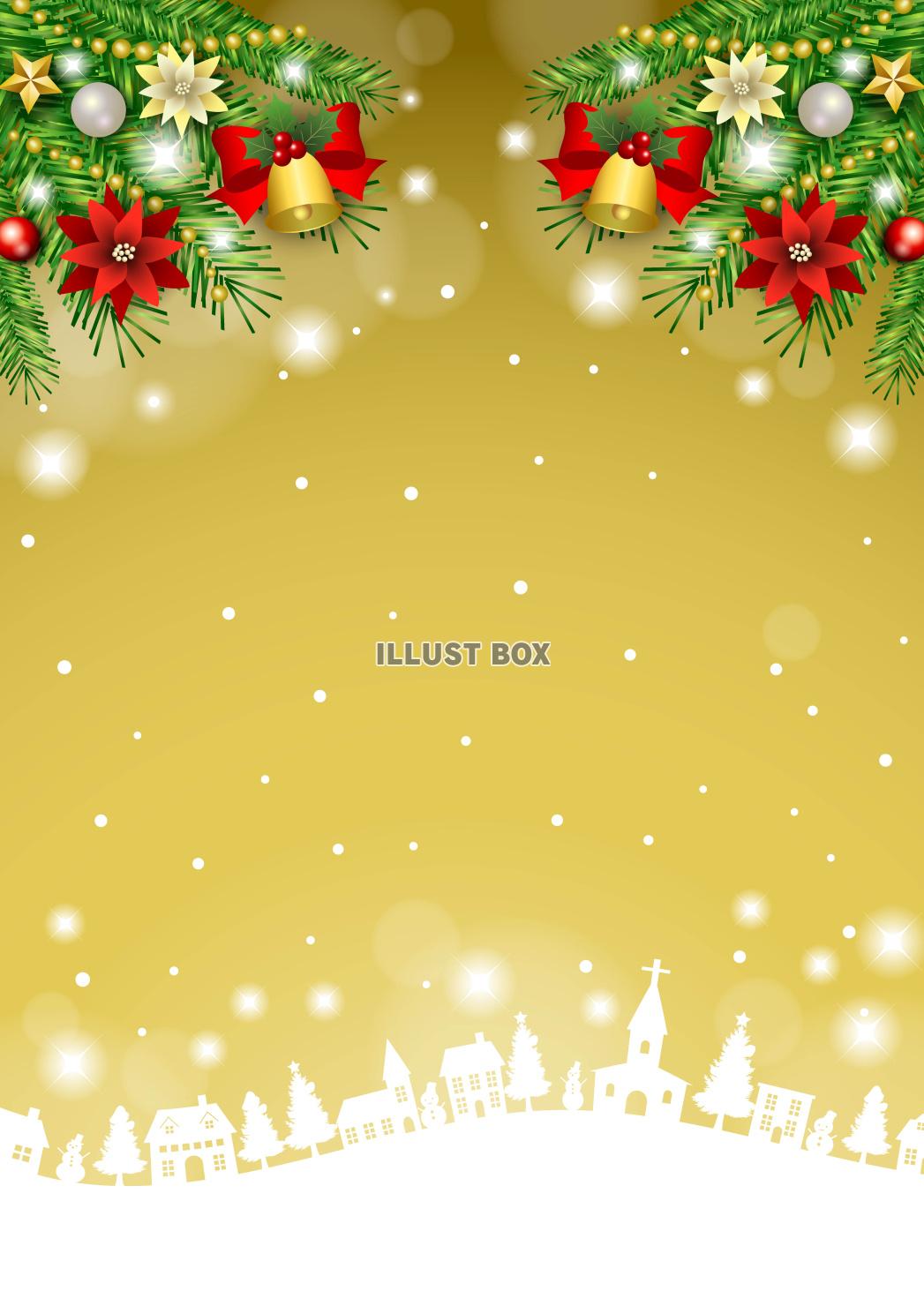 クリスマス背景25・町並み・モミの木・金・縦