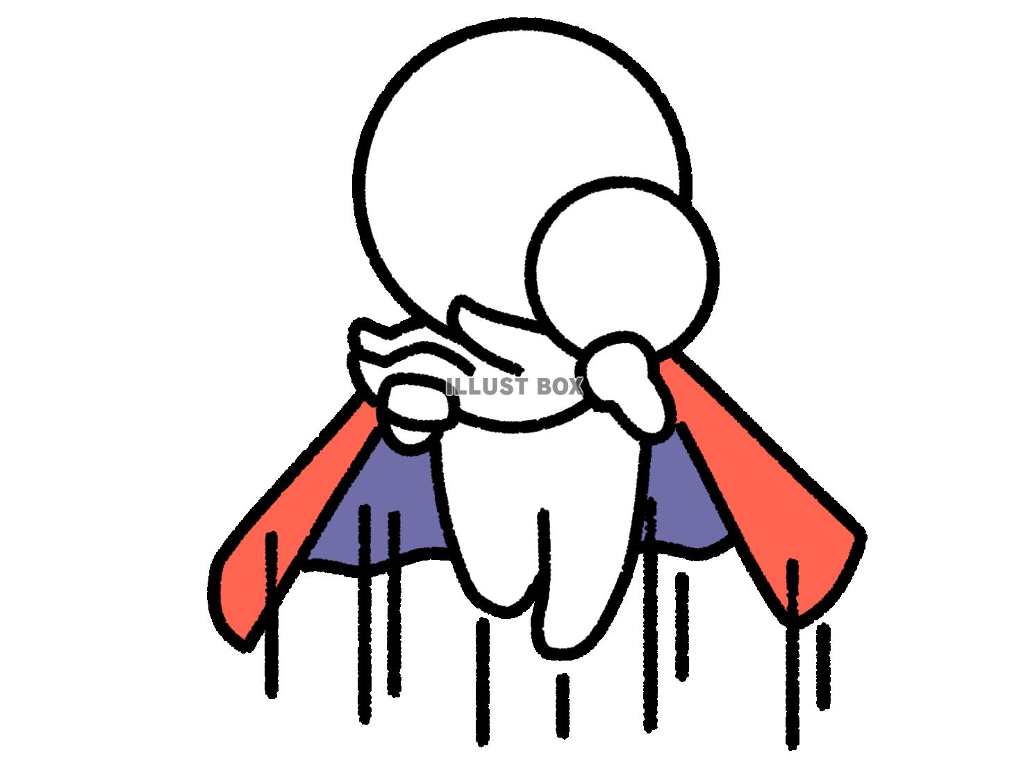 子供を抱き抱えて飛ぶ正義の棒人間