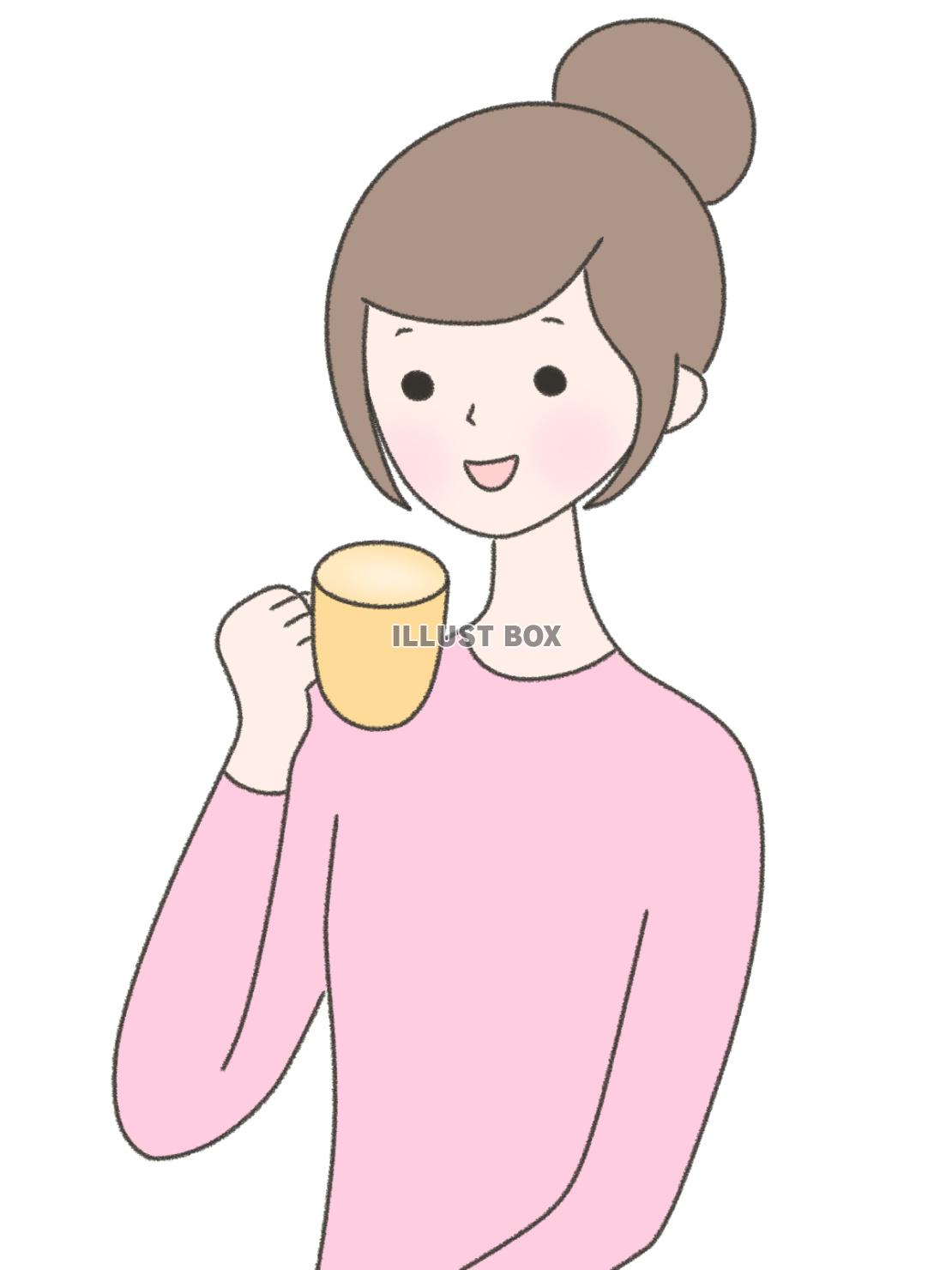 【飲み物を飲む女性】１　白背景jpeg 