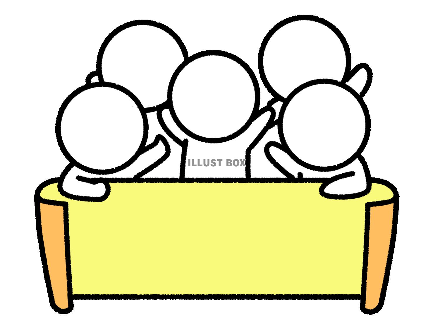 巻物の上ではしゃぐ複数の棒人間