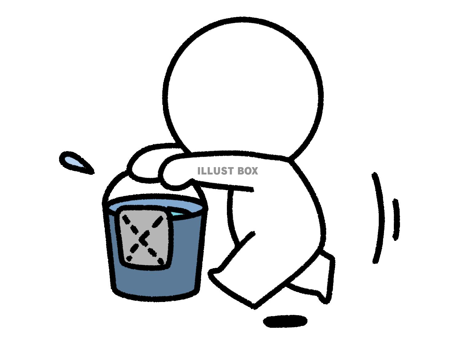 バケツと雑巾を持って走る棒人間