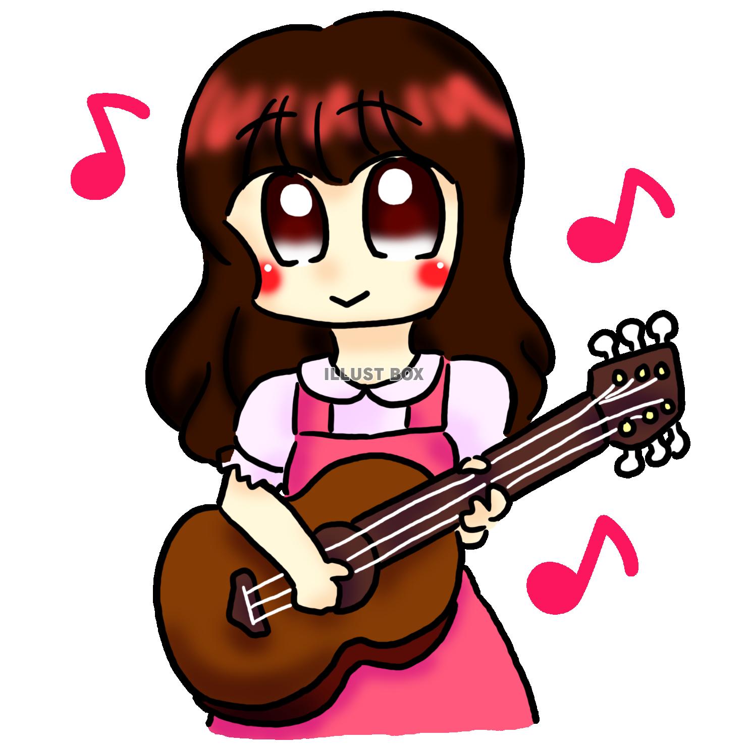 ギターを持った女の子(音符付き)