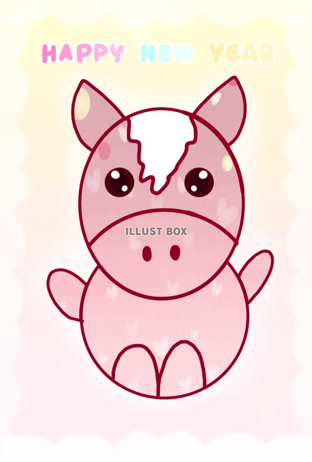 メルヘン馬年賀状(ピンク)