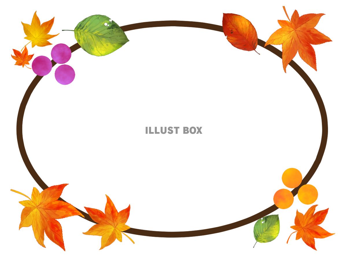 秋らしい紅葉や枯葉の円形フレーム 透過png