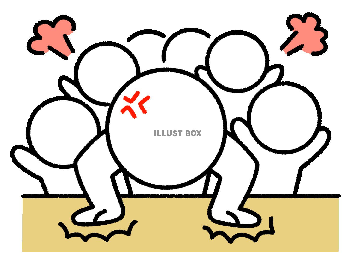 机を叩いて怒る複数の棒人間