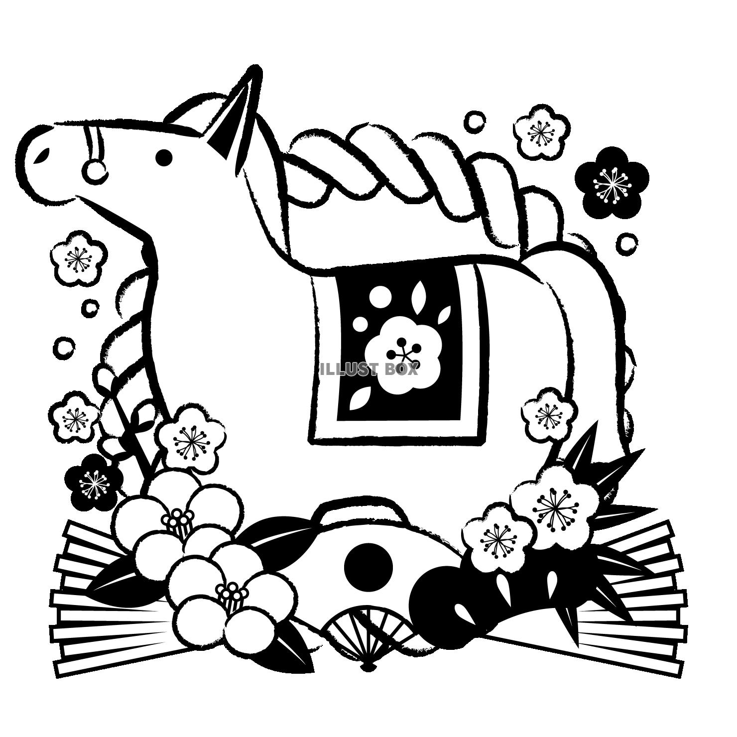 午年年賀アイコン10・モノクロの馬