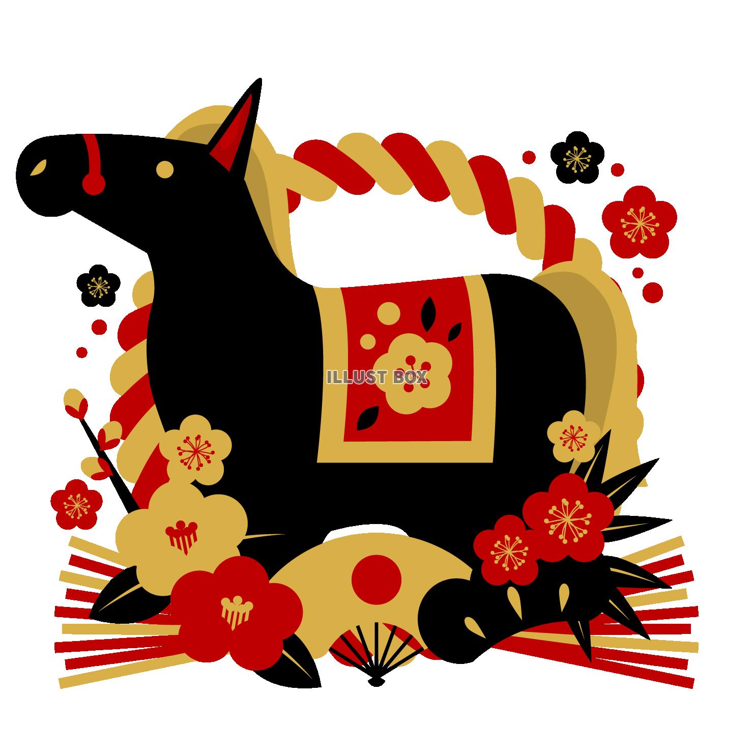 午年年賀アイコン10赤黒カラー・黒の馬