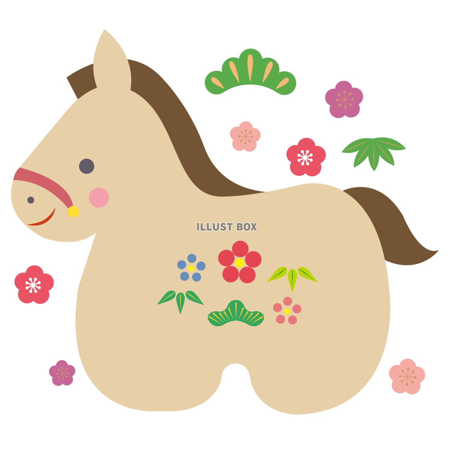 年賀状素材午年の和風でかわいい茶色い馬