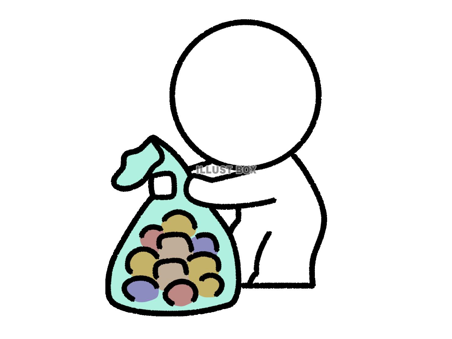 ゴミ袋にゴミをまとめる棒人間