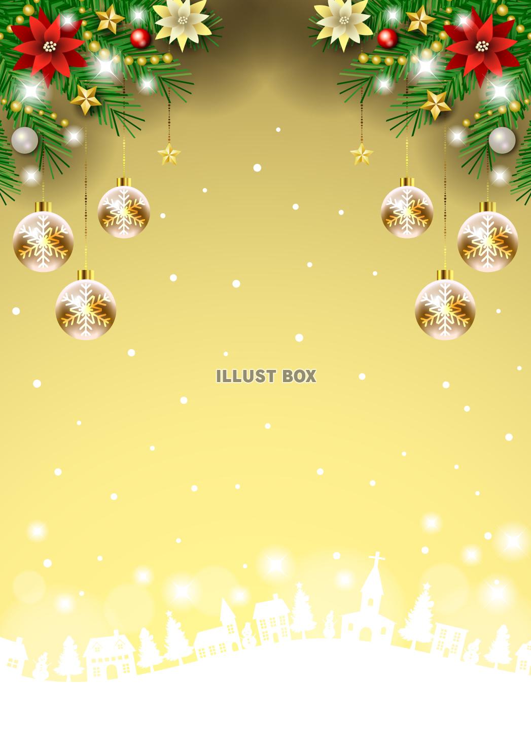 クリスマス背景25・街並み・オーナメント・金・縦