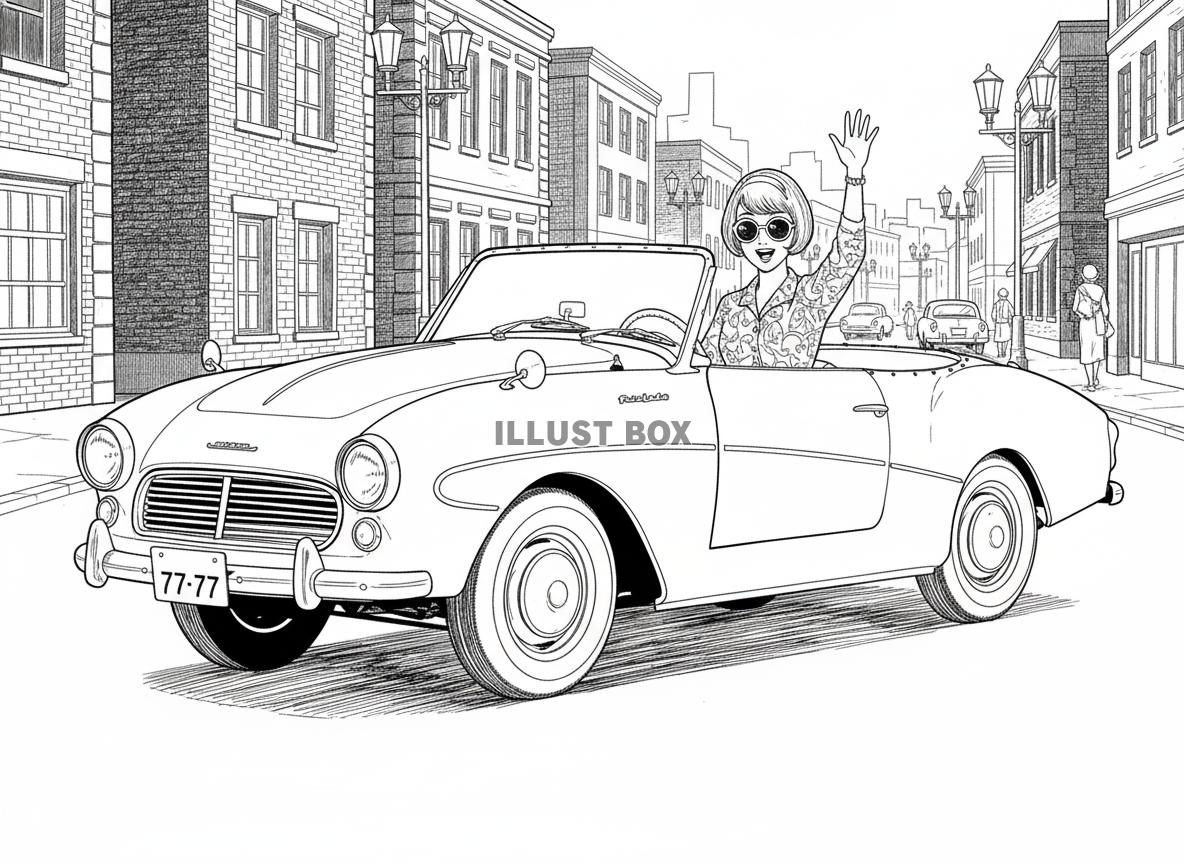 【男性向け昭和ぬりえ】ヨーロッパ風の街並みとレトロスポーツカ...