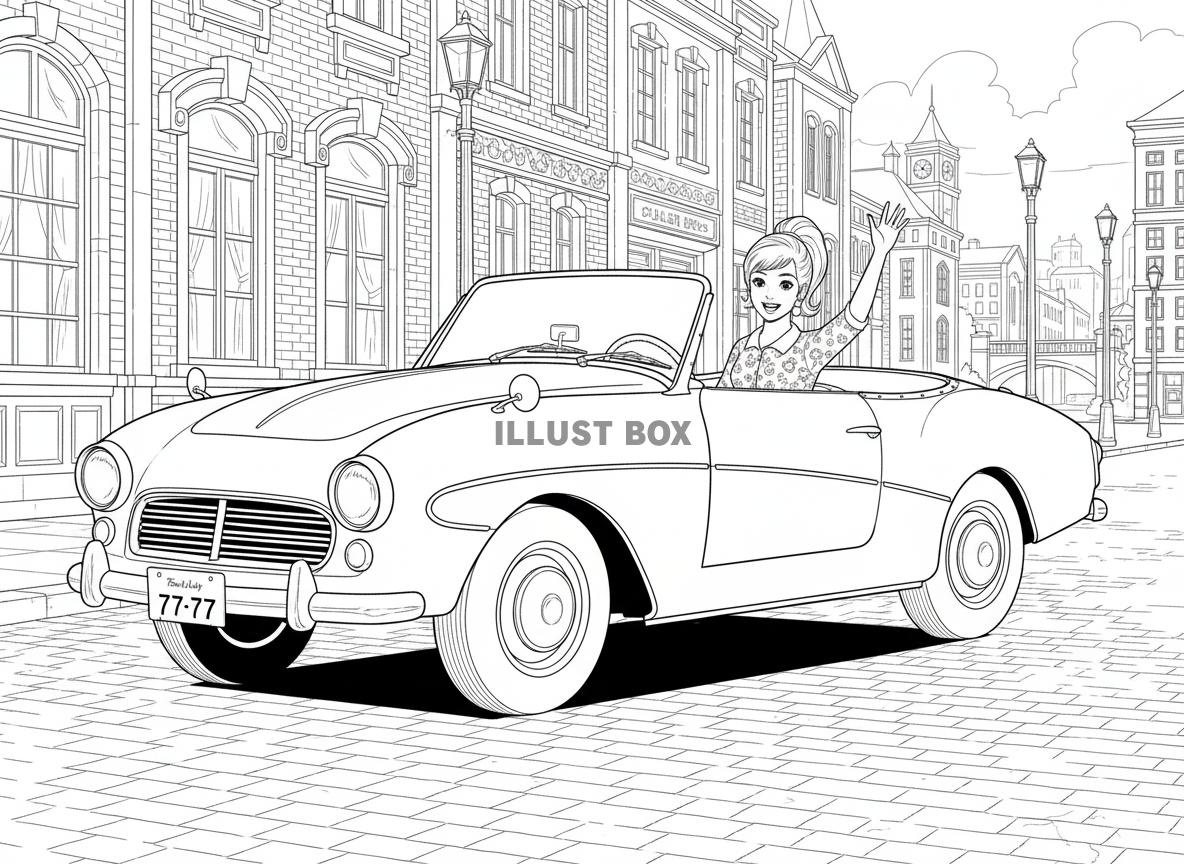【男性向け昭和ぬりえ】ヨーロッパ風の街並みとレトロスポーツカ...