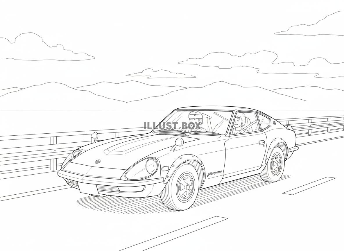 【男性向け昭和ぬりえ】山間部のワインディングロードを、クラシ...