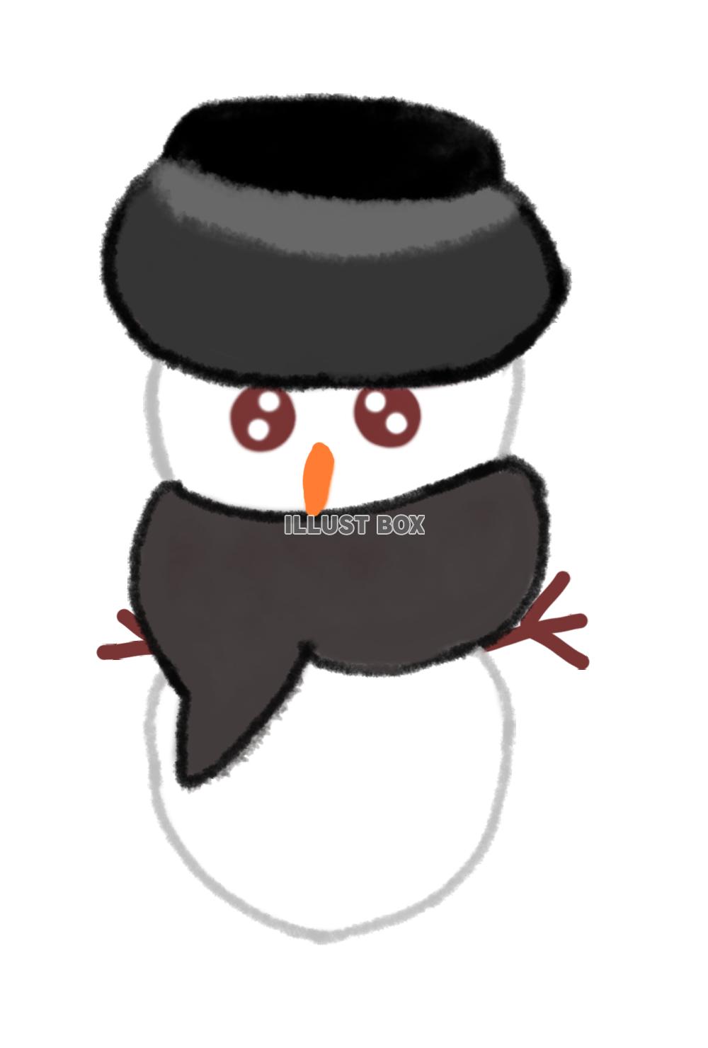 ふんわり雪だるま　イラスト素材（黒）