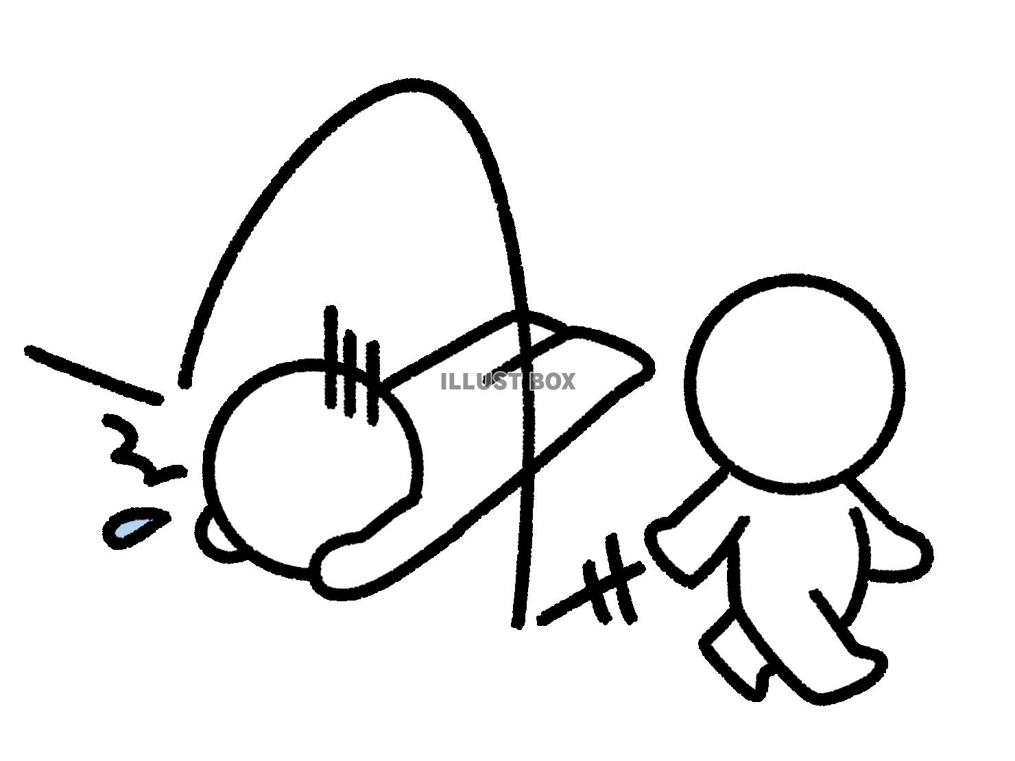 倒れている人を無視して歩く棒人間