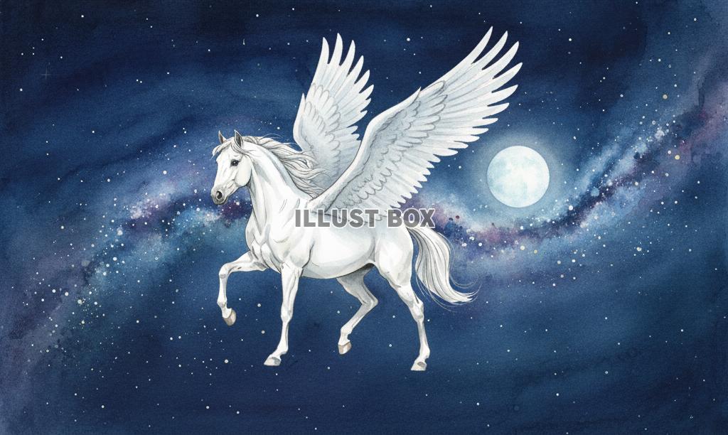 【年賀状素材】2026年　午年　満月と天の川が輝く夜空を飛ぶ...