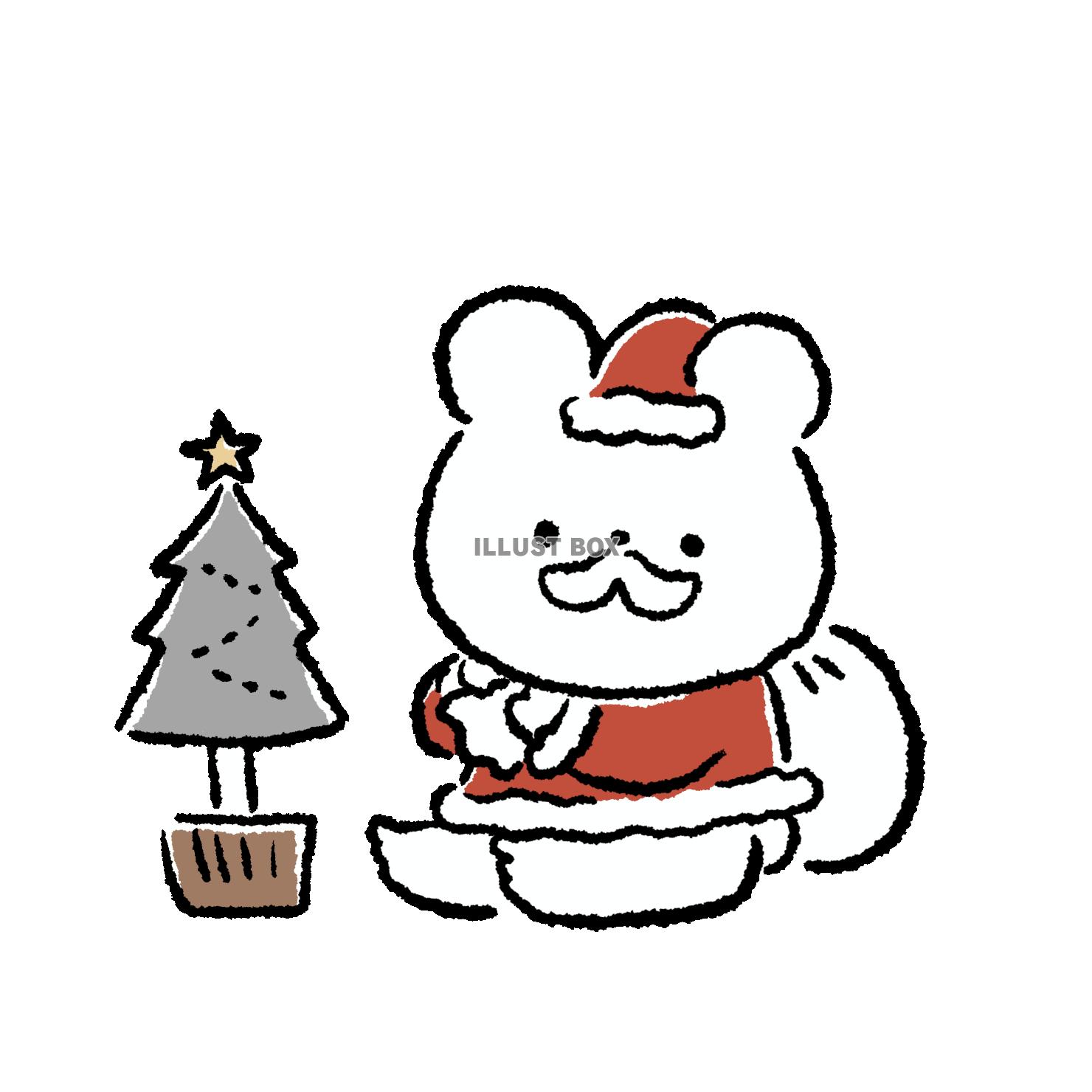 ツリーの前に座るサンタくま