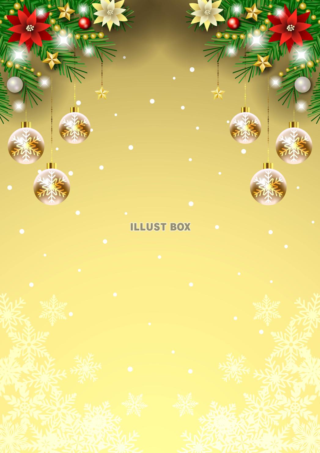 リスマス背景25・雪の結晶・オーナメント・金・縦