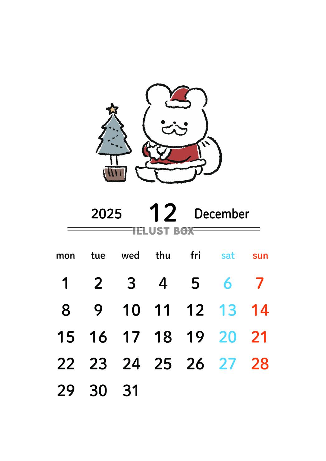 2025年12月カレンダー_月曜始まり_A4