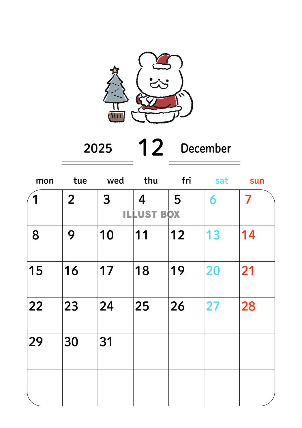 2025年12月カレンダー_月曜始まり_A4書込