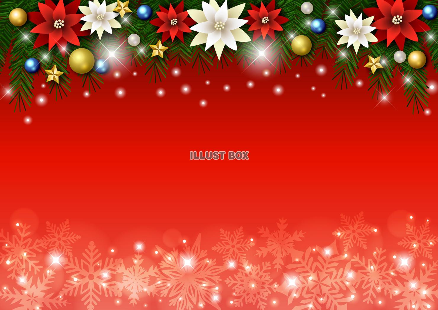 クリスマス背景25・下雪の結晶・上飾り・赤・横