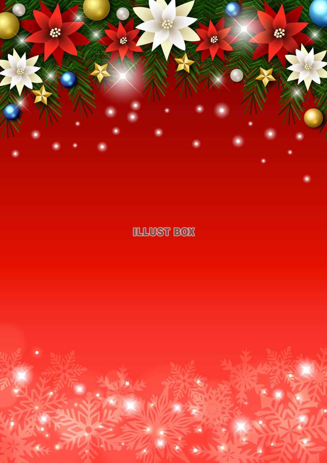 クリスマス背景25・下雪の結晶・上飾り・赤・縦