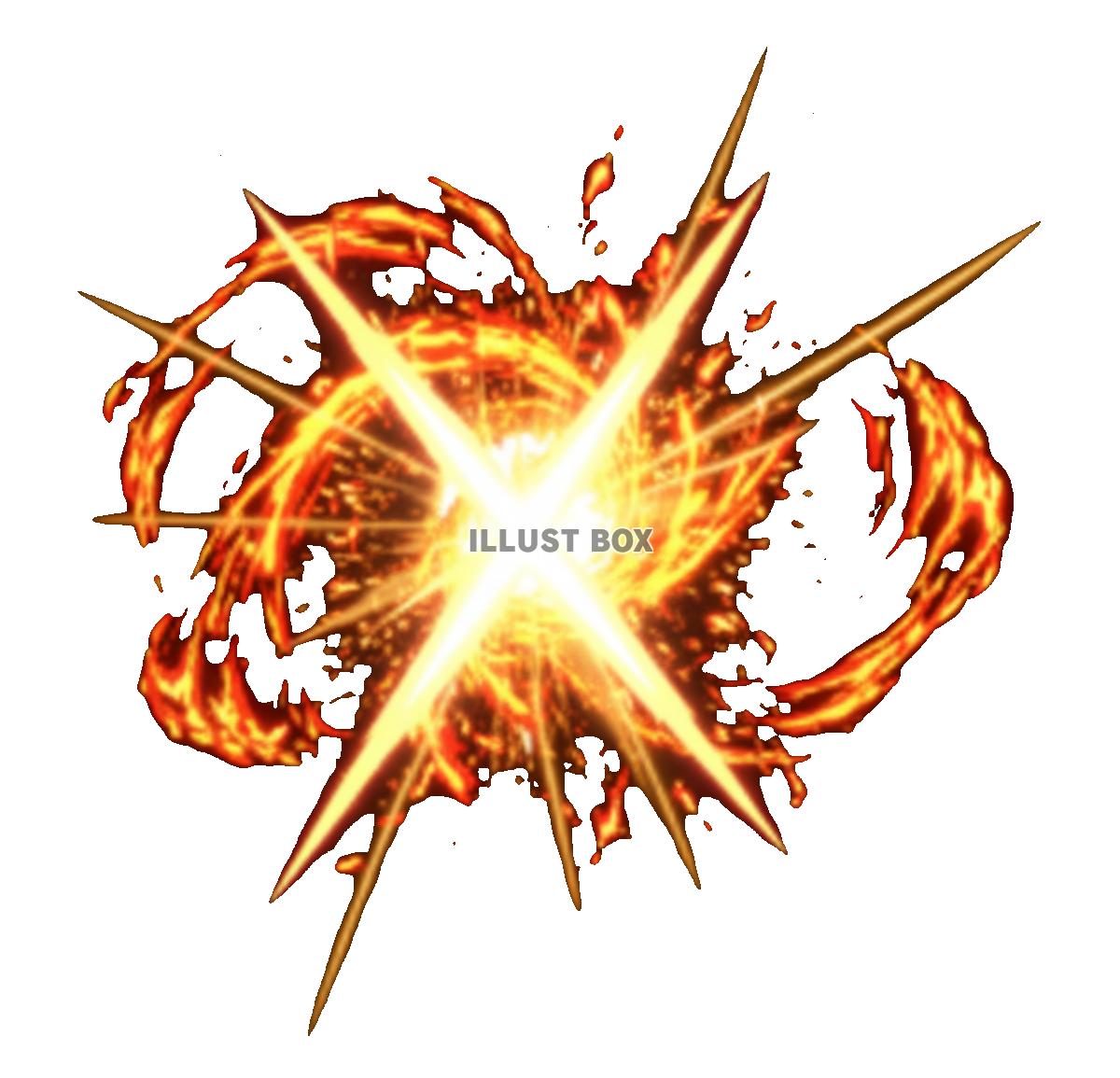 【透過PNG】強烈な黄色い爆発的エフェクトイラスト：光とエネ...
