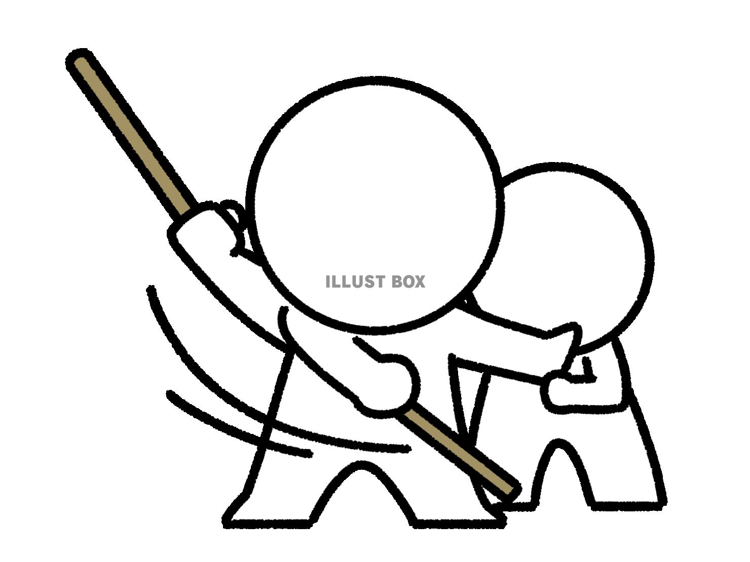 子供を守るために棒を振る棒人間