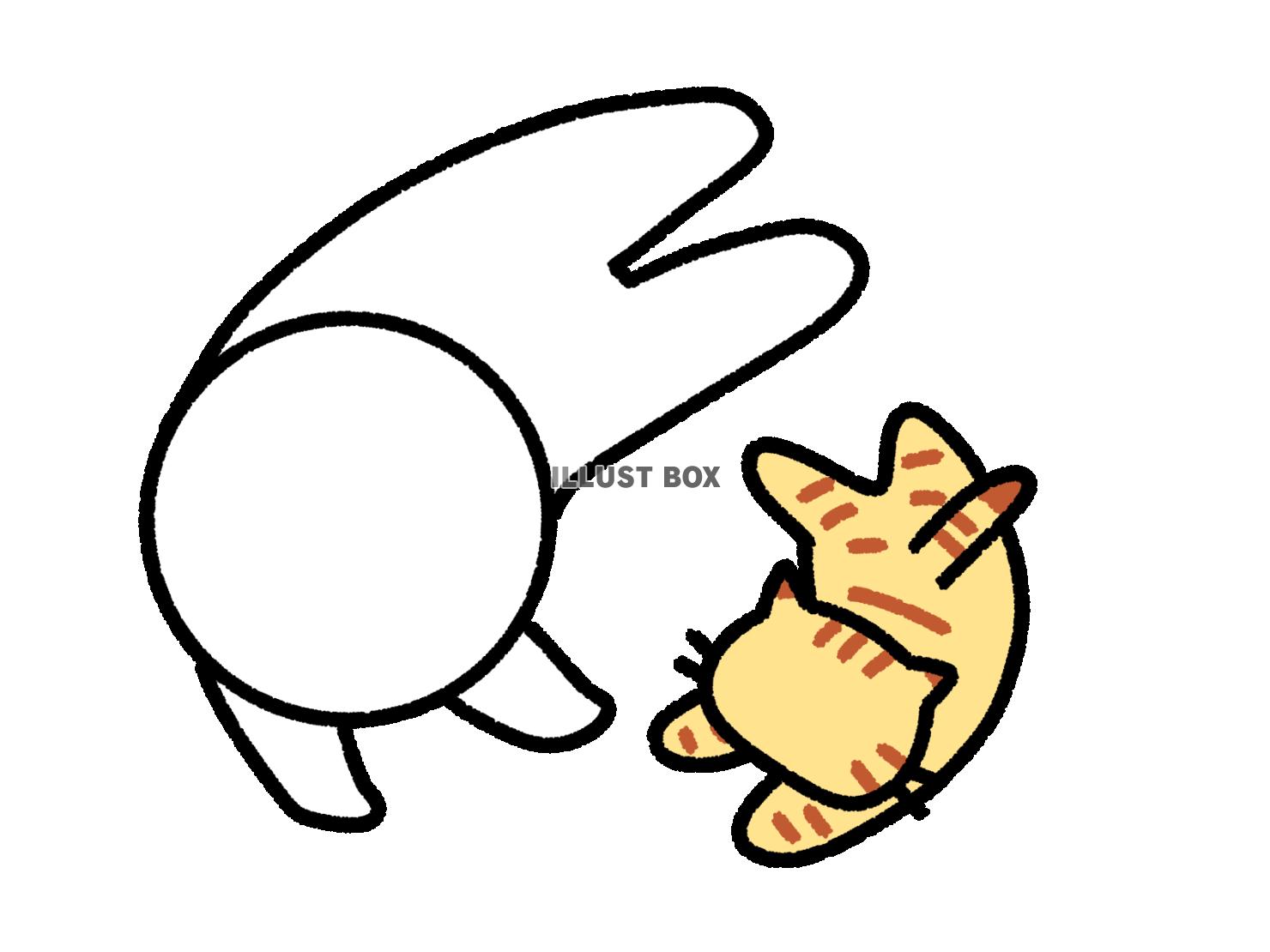 猫と一緒に寝そべる棒人間