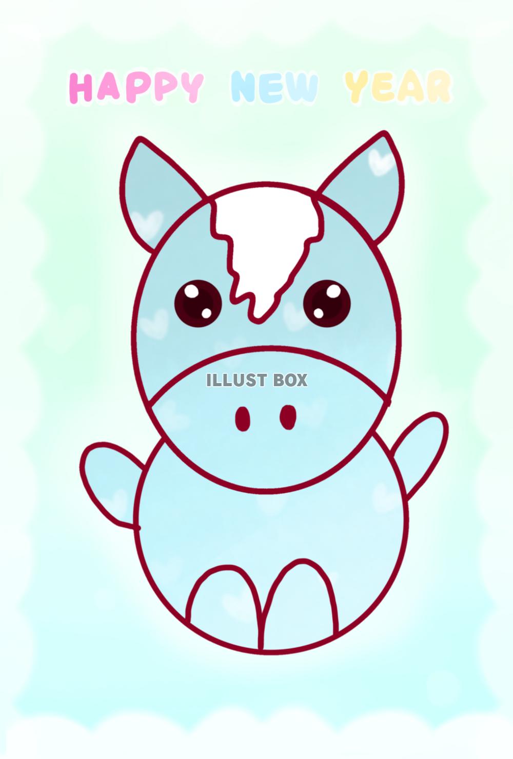 メルヘン馬年賀状(青色)