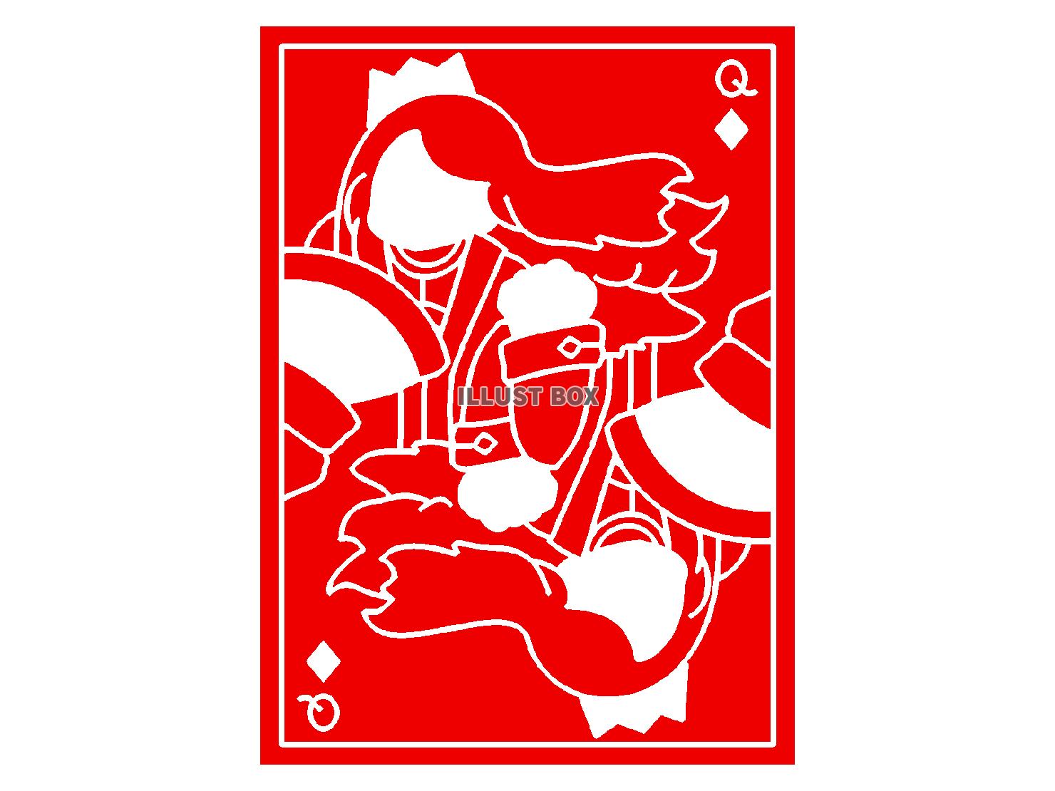 赤色のダイヤのクイーンのトランプのシルエット