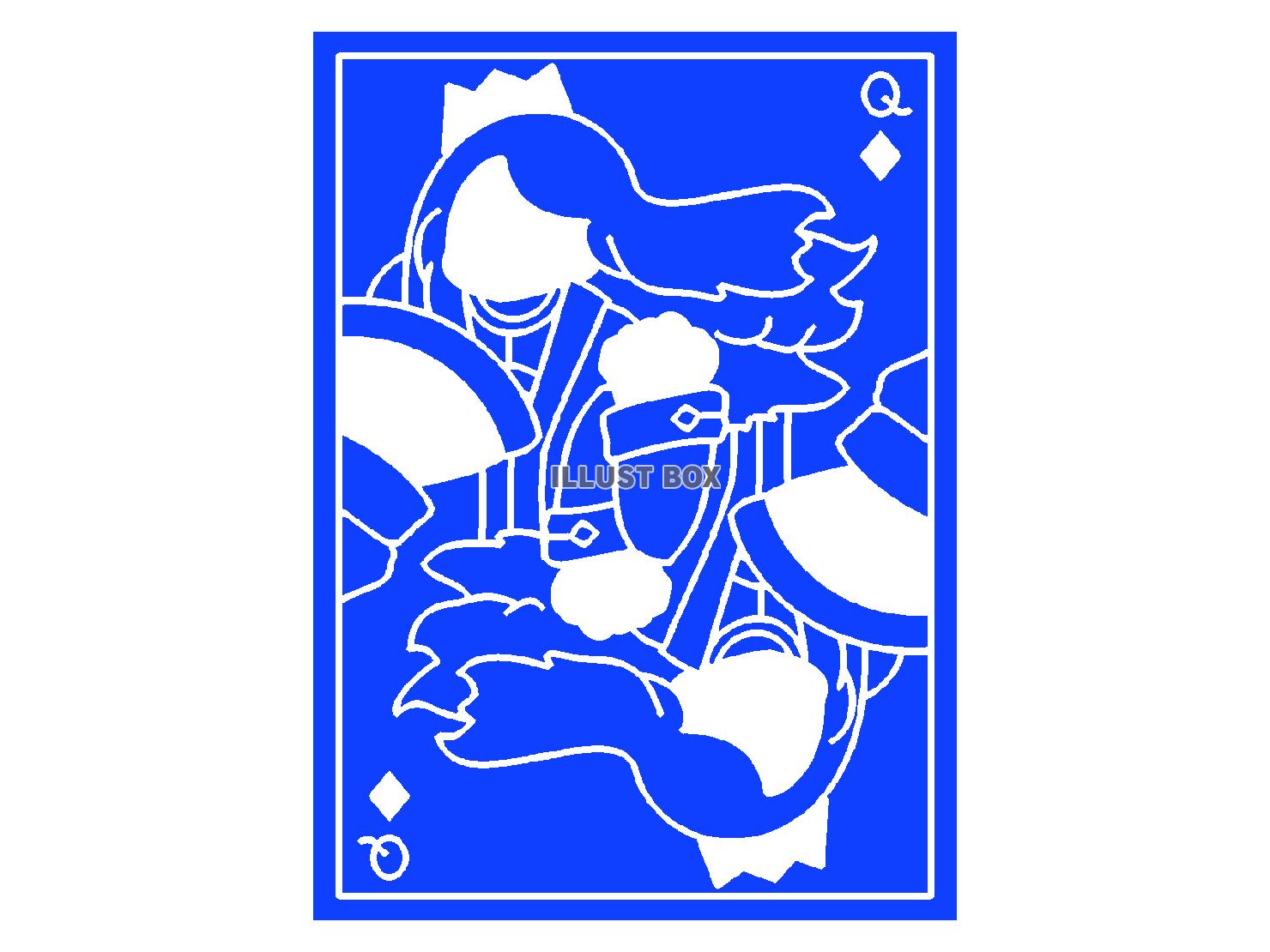 青色のダイヤのクイーンのトランプのシルエット