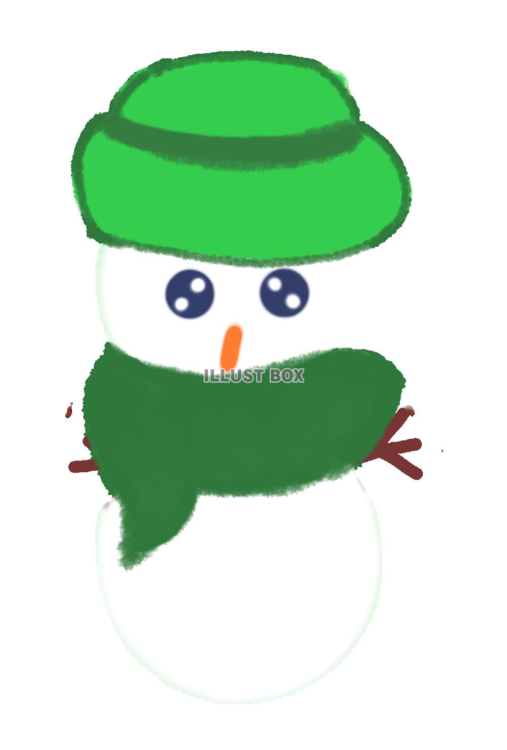 ふんわり雪だるま　イラスト素材（緑）