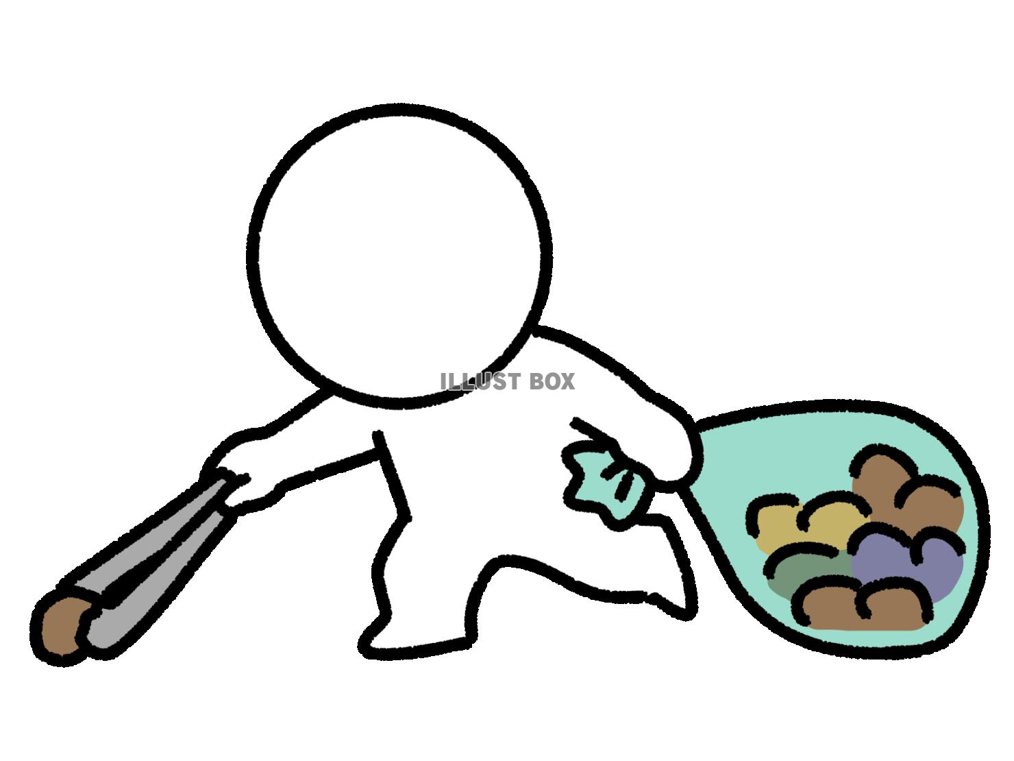 ゴミ拾いをする棒人間