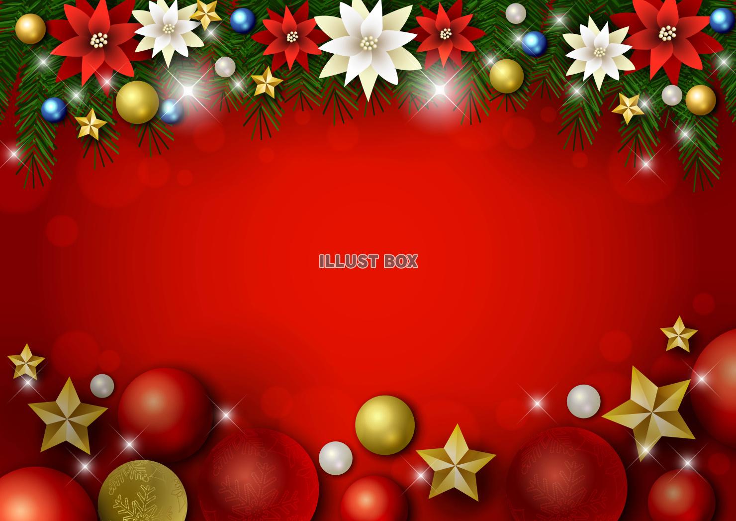クリスマス背景25・下ボール・上飾り・赤・横