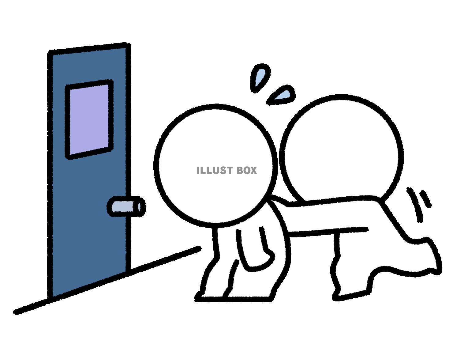 ドアの前まで押される棒人間