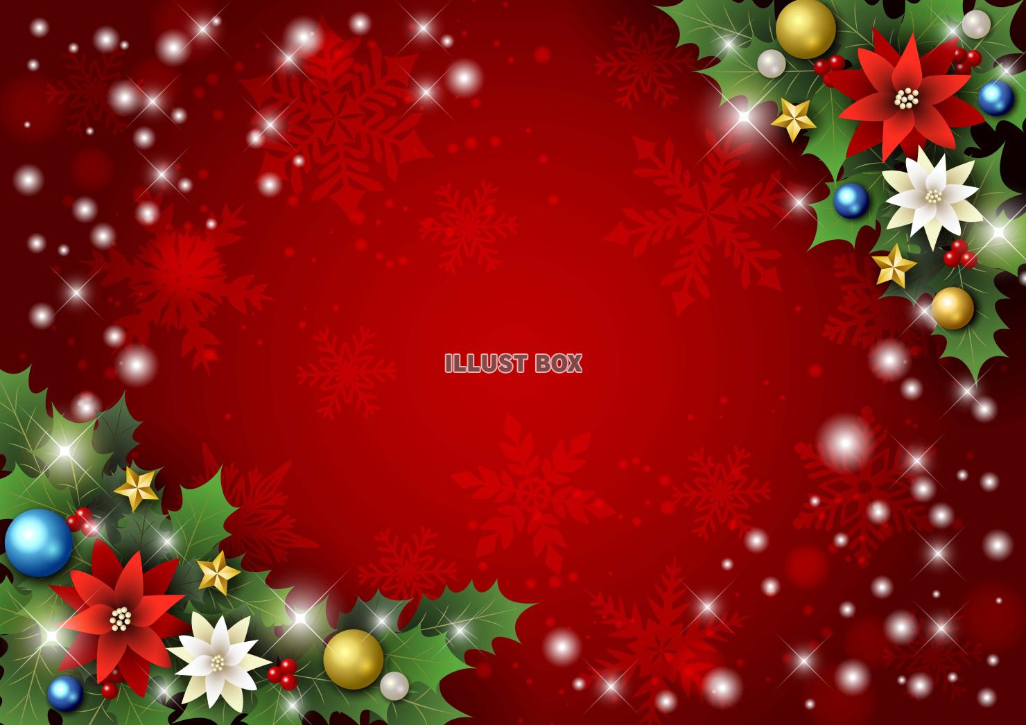 クリスマス背景25・対角・柊・雪・横・赤