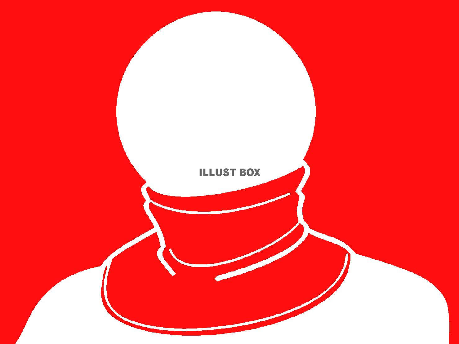 赤色のネックウォーマーとピクトグラムのシルエット