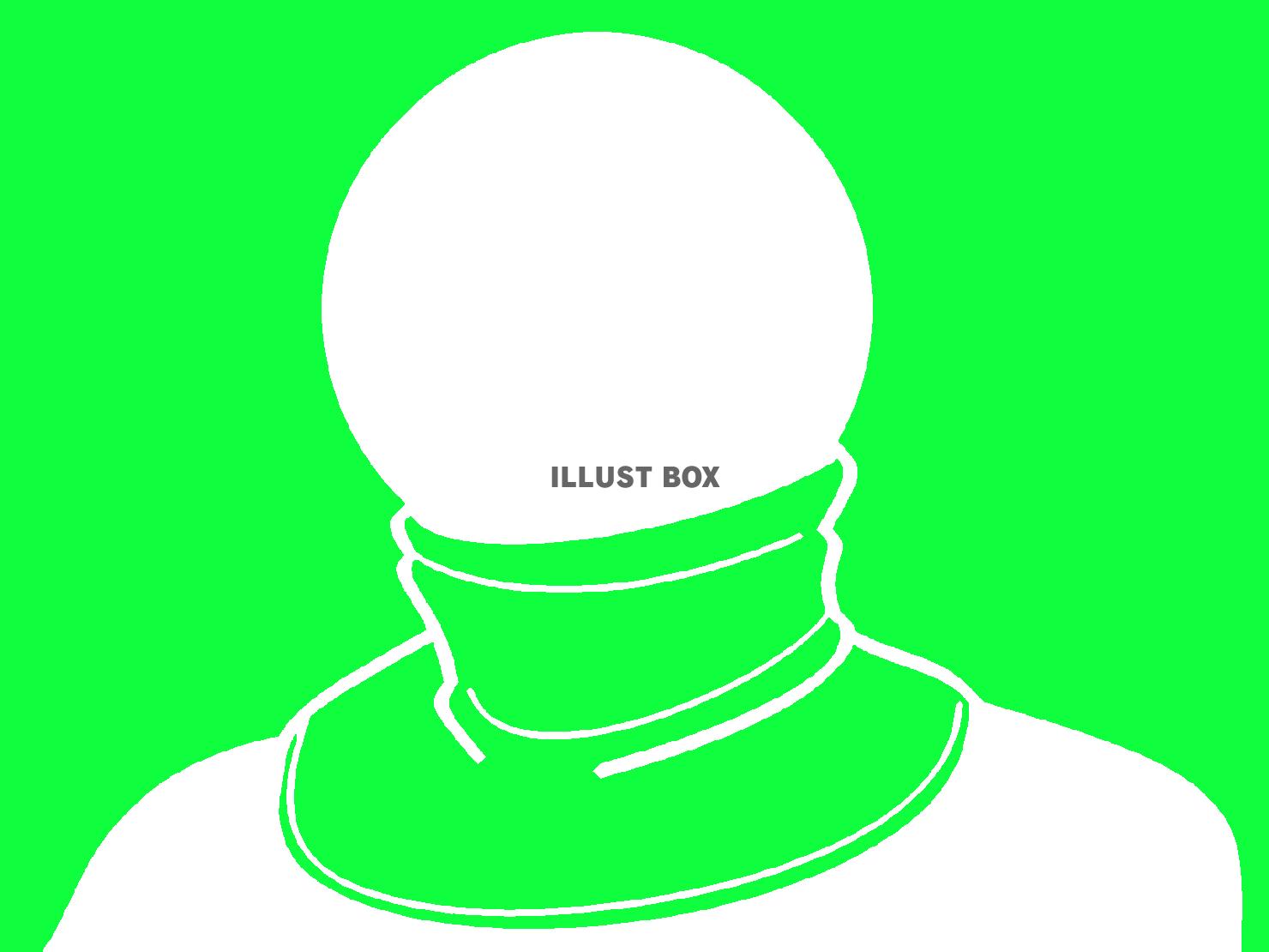 緑色のネックウォーマーとピクトグラムのシルエット