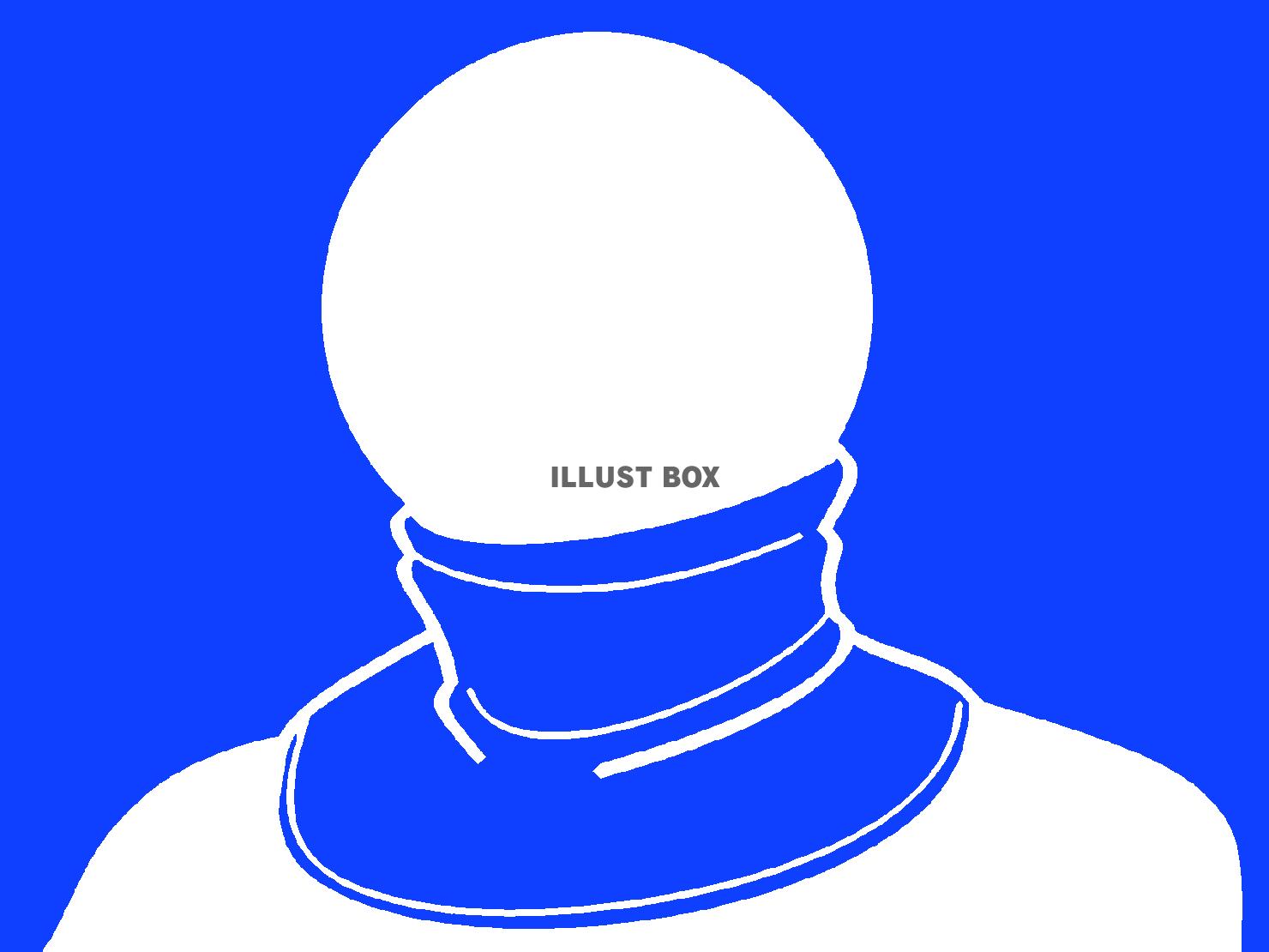 青色のネックウォーマーとピクトグラムのシルエット