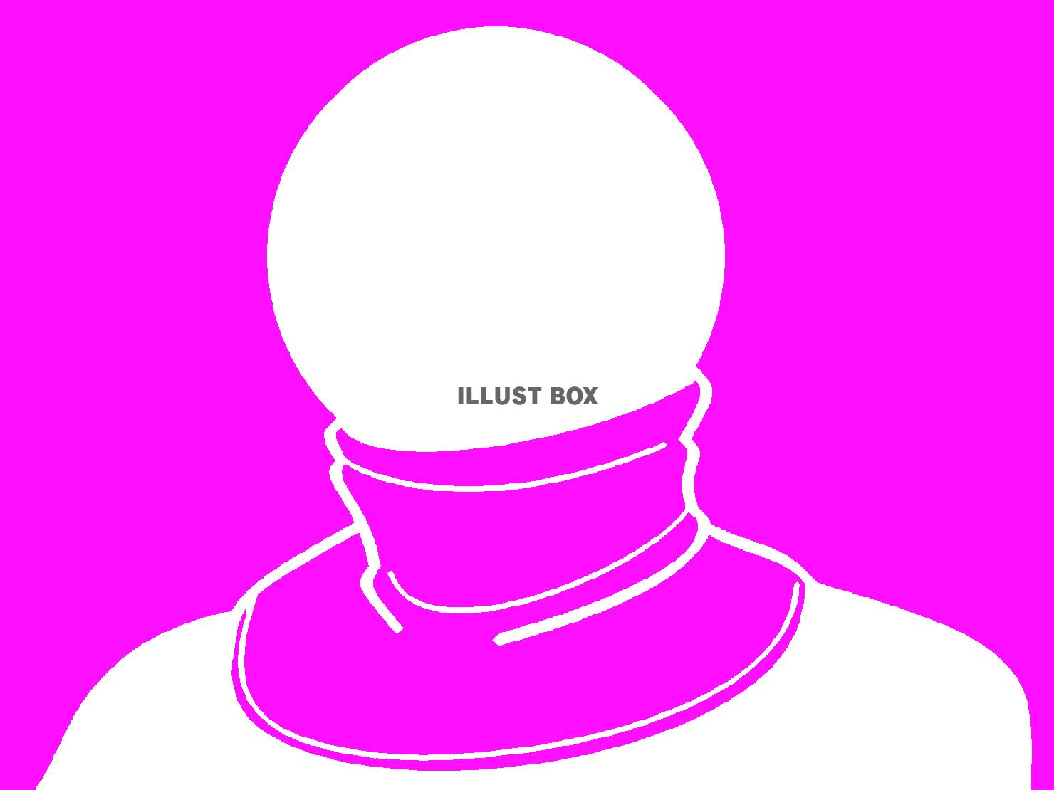 紫色のネックウォーマーとピクトグラムのシルエット