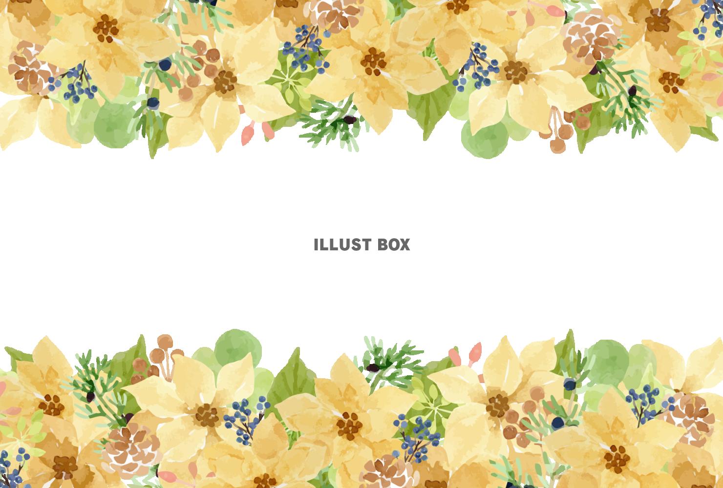 イエローポインセチア＆木の実のクリスマスシリーズ　壁紙（横）